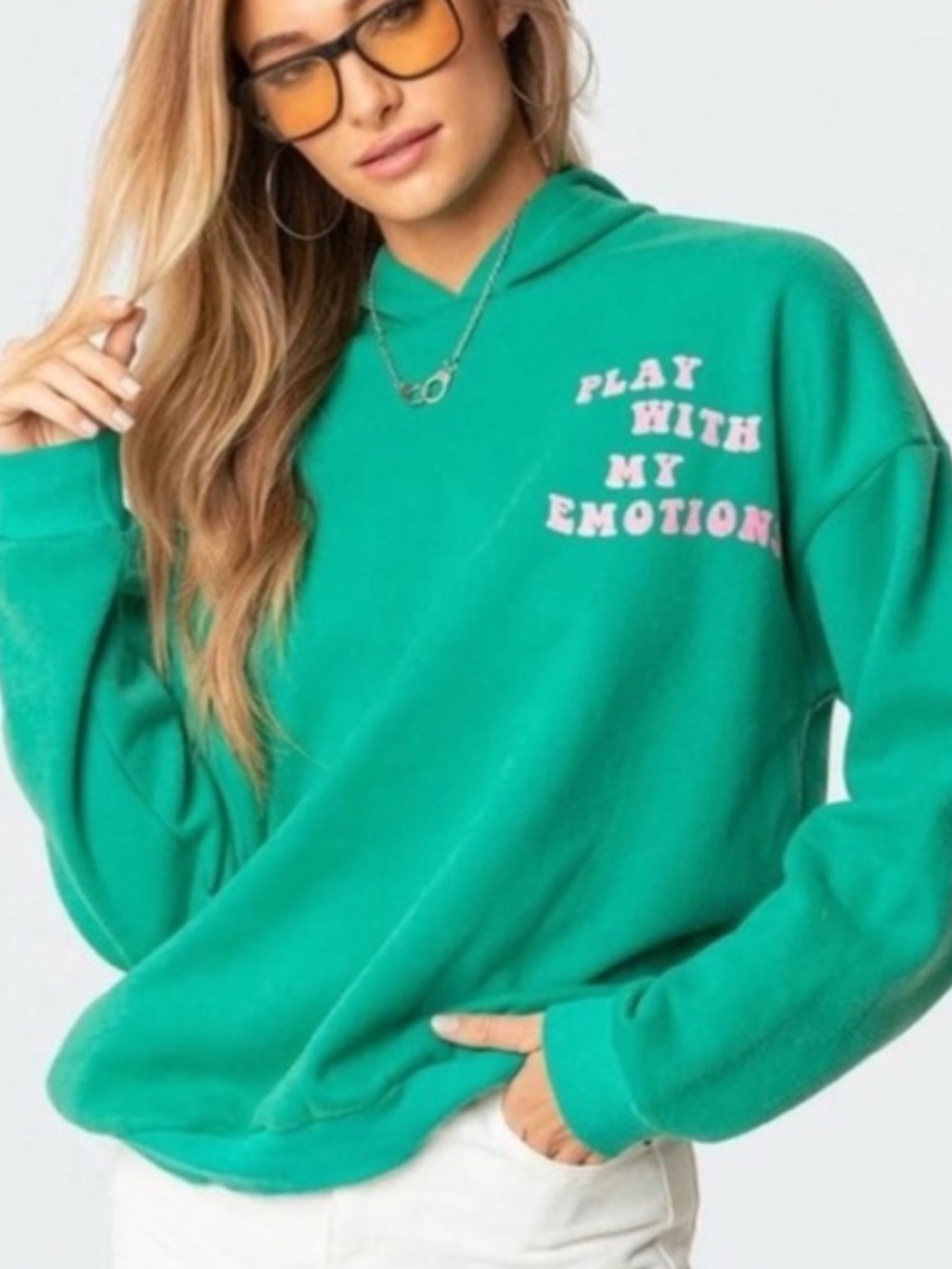 Play With My Emotions Green Graphic Hoodie Sweatshirt